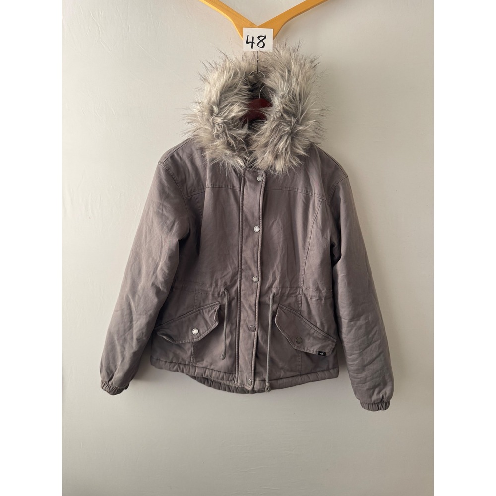 VTG Y2K Hollister Parka Jacket Heritage Collection Faux Fur Hood Gray Women XS